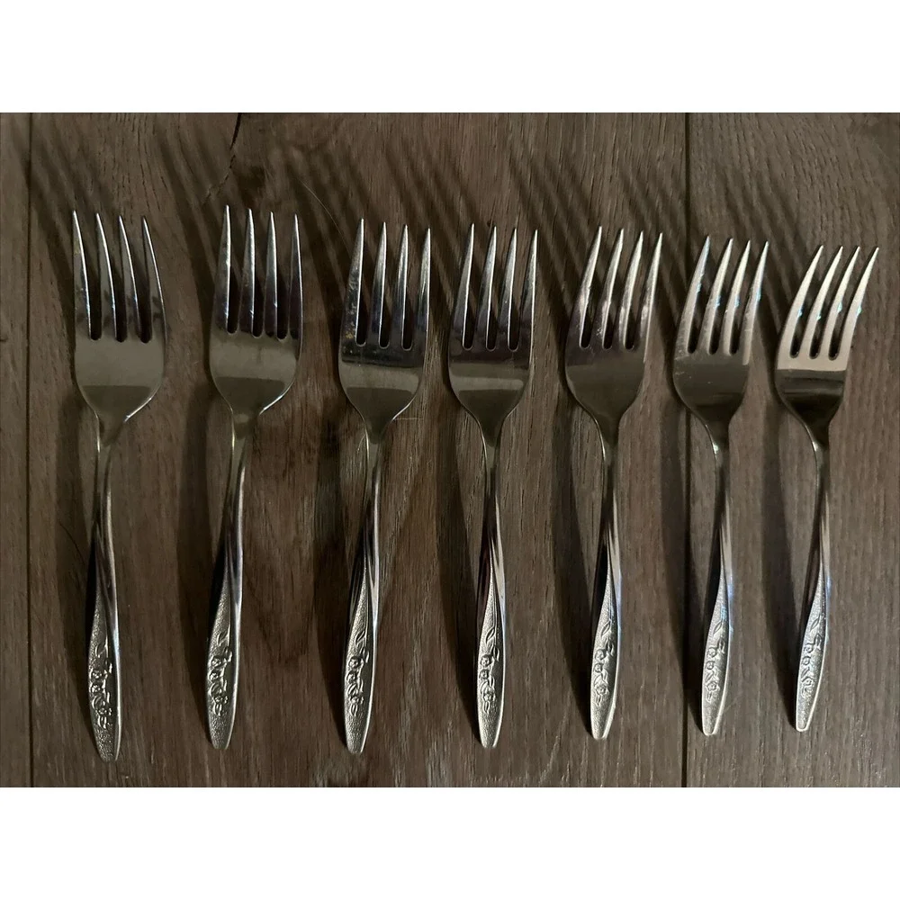 VTG Radiant Rose International Superior Stainless USA Lot of‎ 8 Salad Forks MCM
